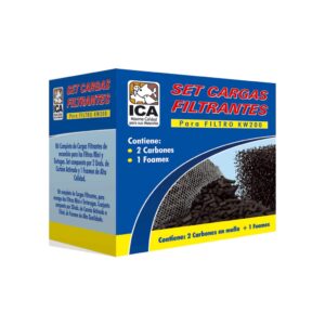 ICA Set Cargas Filtrantes KW200 - 2 Carbones Activos + 1 Foamex de Alta Calidad para Filtros Mini y Tortugueras