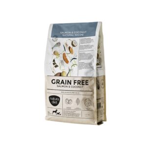 NATURA DIET - Grain Free Salmon & Coconut - Pienso Seco Sin Cereales (+ 1 ó 2 Latas) para Perros Adultos de Todas las Razas (Salmón y Coco)