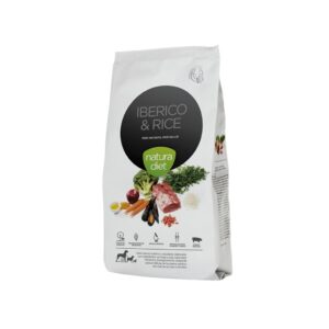 NATURA DIET - Ibérico & Rice - Pienso Seco (+ 1 ó 2 Latas) para Perros Adultos de Todas las Razas (Cerdo Ibérico y Arroz)