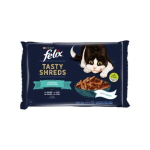 FELIX - Tasty Shreds (4x80 gr) - Comida Húmeda Festín del Mar (Salmón y Atún) (2 Formatos)