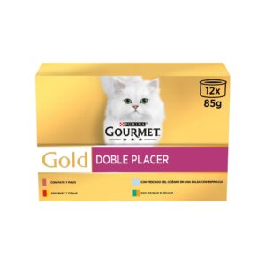 GOURMET - Gold (12x85 gr) - Doble Placer Pack Surtido de Carnes y Pescados (Pato y Pavo, Pescado del Océano con Salsa de Espinacas, Buey y Pollo, Conejo e Hígado) (2 Formatos)