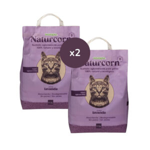 WUAPU - Naturcorn Lavanda (2x17,5 Litros Litros) - Sustrato Aglomerante para Gatos Aroma Lavanda 100% Natural y Ecológico (2 Bolsas de 17,5 Litros)