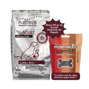 PLATINUM - Lamb And Rice (5 kg + Snacks Moments de Regalo) - Pienso Semi Seco para Perros de Todas las Edades y Razas (Cordero y Arroz)