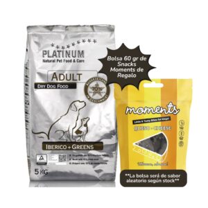 PLATINUM - Ibérico And Greens (5 kg + Snacks Moments de Regalo) - Pienso Semi Seco para Perros de Todas las Edades y Razas (Cerdo y Verduras)