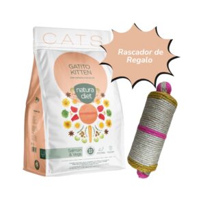 NATURA DIET - Kitten Salmón (3 kg) Con Rascador de Regalo - Pienso Seco para Gatitos desde Destete Hasta los 12 Meses (Salmon)