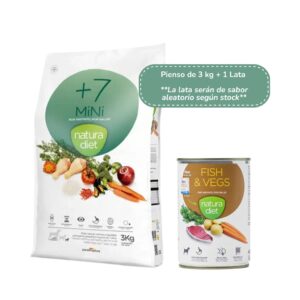 NATURA DIET - Senior +7 Mini (3 kg + 1 Lata) - Pienso Seco para Perros Senior de Raza Pequeña (Pollo)