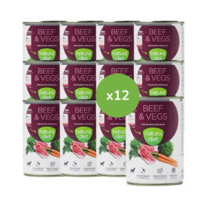 NATURA DIET - Beef & Vegs (12x400 gr) - Alimento Húmedo Sin Cereales para Perros Adultos de Todas las Razas (Carne y Verduras)