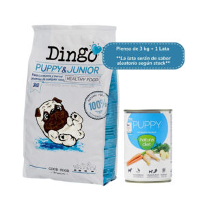 DINGO Puppy & Junior (3 kg + 1 lata / 12 kg + 2 latas) - Pienso Natural Completo para Cachorros y Perros Jóvenes de Todas las Razas - Pollo, Omega 3 y DHA