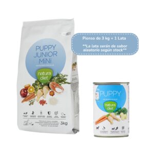 NATURA DIET - Puppy Junior Mini (3 kg + 1 Lata) - Pienso Seco para Perros Cachorros (Hasta 8-12 Meses) de Raza Pequeña (Pollo)