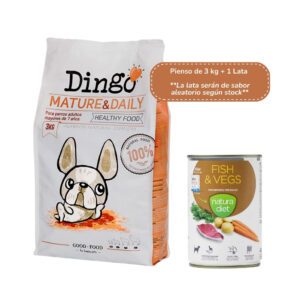 DINGO Mature & Daily (3 kg o 12 kg + Latas de Regalo) - Pienso Seco Natural para Perros Senior (+7 Años) de Todas las Razas con Pollo, Arroz y Aceite de Salmón