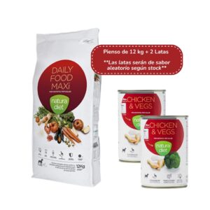 NATURA DIET - Daily Food Maxi (12 kg + 2 Latas) - Pienso Seco para Perros Adultos de Raza Grande (Pollo)