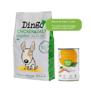 DINGO Adult & Daily (3 kg + 1 lata / 12 kg + 2 latas) - Pienso Seco Natural para Perros Adultos de Todas las Razas (Pollo con Aceites de Salmón, Lino y Oliva)