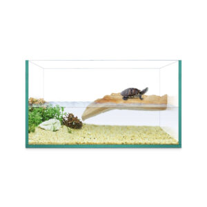 ICA - ReptiSelva - Tortuguera Isla (30 cm) - Tortuguera de Cristal con Isla/Solarium, Rampa, Alfombrilla y Tapa