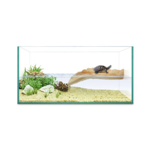 ICA - ReptiSelva - Tortuguera Isla (40 cm) - Tortuguera de Cristal con Isla/Solarium, Rampa, Alfombrilla y Tapa