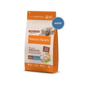 NATURE´S VARIETY - Healthy Grains (Adult Med & Maxi White Fish) - Pienso Seco de Pescado Blanco para Perros Adultos (+12 Meses) de Raza Mediana y Grande (+10 kg)