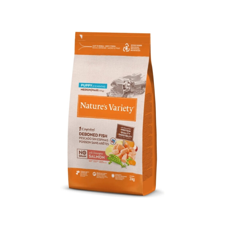 NATURE´S VARIETY - No Grain - (Puppy Medium & Maxi Salmón) - Pienso Seco de Salmón Noruego para Perros Cachorros (2-12 Meses) de Raza Mediana y Grande ( Más de 10 kg)