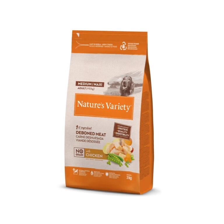 NATURE´S VARIETY - No Grain (Adult Med & Maxi Free Range Chicken) - Pienso Seco de Pollo Campero para Perros Adultos (+12 Meses) de Raza Mediana y Grande (+10 kg)