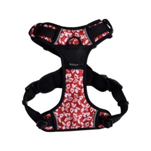BOBBY - Rando (Talla S) - Arnés Rojo con Estampado de Flores Blancas para Perros de 6-10 kg