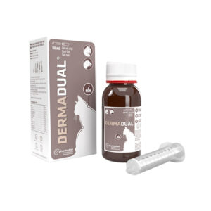 PHARMADIET Dermadual (50 ml) - Suplemento Dérmico y Digestivo para Gatos y Hurones con Malta, Taurina, Aceite de Salmón, Biotina y Vitaminas del grupo B | Piel y Pelo Sanos + Bolas de Pelo