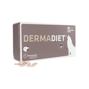 PHARMADIET Dermadiet (60 Comprimidos) - Suplemento Dérmico para Perros con Colágeno Hidrolizado, Colágeno de Pescado, Omega 3, Biotina, Zinc y Vitaminas del grupo B | Piel y Pelo Sanos