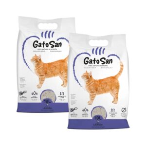 ICA - GatoSan (20 Litros) - Arena Aglomerante de Bentonita para Gatos con Aroma de Lavanda (2 Sacos de 10 Litros cada uno)