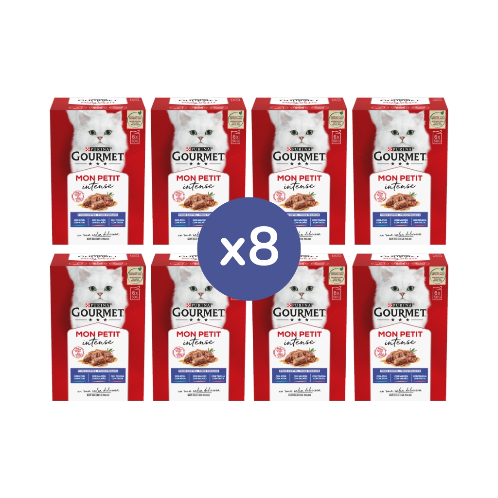 GOURMET - Mon Petit (48x50 gr) - Selección de Pescados (Atún, Salmón y Trucha) (8 Cajas de 6x50 gr)