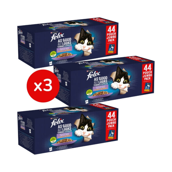 FELIX - Fantastic - Selección de Sabores en Gelatina (Pollo, Buey, Atún y Salmón) (44x85 gr ó 132x85 gr)