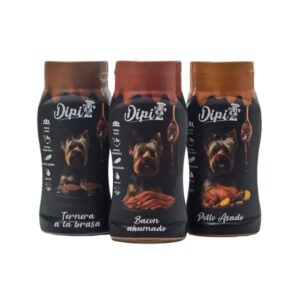 DIPI - Salsas Naturales (300 ml) para Perros de Pollo Asado, Ternera a la Brasa o Bacon Ahumado