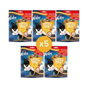 FELIX - Party Mix Original (5x200 gr) - Snacks para Gatos (Pollo, Hígado y Pavo) (5 Bolsas de 200 gr)