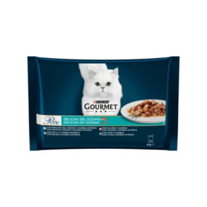 GOURMET - Perle (4x85 gr) - Comida Húmeda Delicias del Océano (Pescado del Océano y Gambas Enteras, Salmón y Gambas) (2 Formatos)