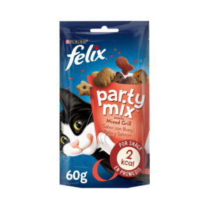 FELIX - Party Mix Grill (60 gr) - Snacks para Gatos (Buey, Pollo y Salmón) (2 Formatos)