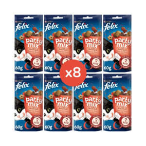 FELIX - Party Mix Grill (8x60 gr) - Snacks para Gatos (Buey, Pollo y Salmón) (8 Bolsas de 60 gr)