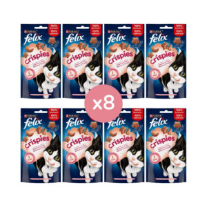 FELIX - Crispies (8x45 gr) - Snacks para Gatos (Salmón y Trucha) (8 Bolsas de 45 gr)