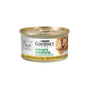 GOURMET - Nature's Creations (85 gr) - Comida Húmeda en Lata Ricos Mini Filetes (Pollo con Guarnicion de Espinacas y Tomates)