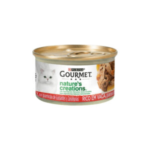 GOURMET - Nature's Creations (85 gr) - Comida Húmeda en Lata Ricos Mini Filetes (Buey con Guarnicion de Guisantes y Zanahorias)