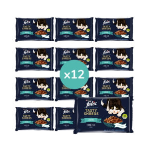 FELIX - Tasty Shreds (48x80 gr) - Comida Húmeda Festín del Mar (Salmón y Atún) (12x4x80 gr)