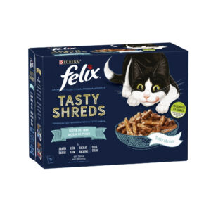 FELIX - Tasty Shreds (12x80 gr) - Comida Húmeda Festín del Mar (Salmón y Atún) (2 Formatos)