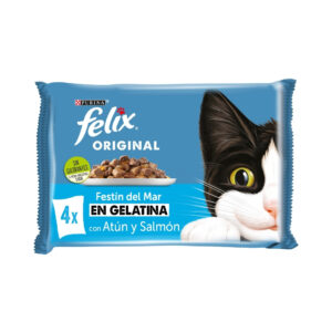 FELIX - Original Gelatina (4x85 gr) - Comida Húmeda Festín del Mar (Atún y Salmón) (2 Formatos)