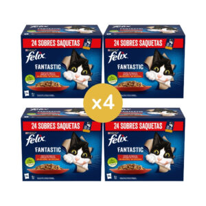 FELIX - Fantastic - Comida Húmeda Festín de Sabores en Gelatina (Buey, Pollo, Conejo y Cordero) (2 Formatos)