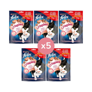 FELIX - Crispies (5x180 gr) - Snacks para Gatos (Salmón y Trucha) (5 Bolsas de 180 gr)