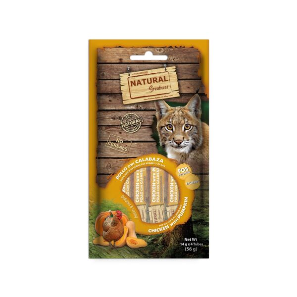 NATURAL GREATNESS - Pollo con Calabaza (4x14 gr) - Snack Cremoso para Gatos (2 Formatos)
