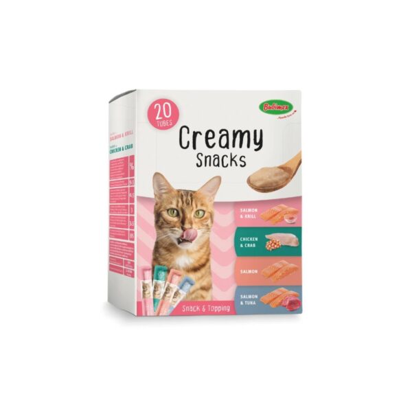BUBIMEX - Creamy Snacks (20 Unidades) - Multipacks Snacks Cremosos para Gatos (Salmon y Krill, Pollo y Cangrejo, Salmon, Salmon y Atún)