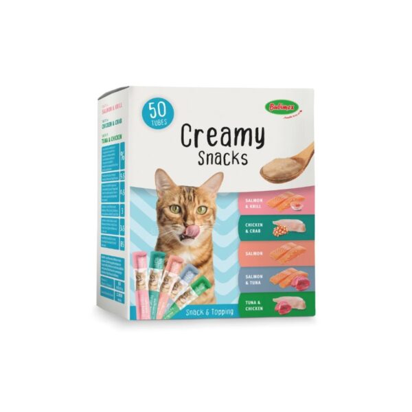 BUBIMEX - Creamy Snacks (50 Unidades) - Multipacks Snacks Cremosos para Gatos (Salmon y Krill, Pollo y Cangrejo, Salmon, Salmon y Atún, Atún y Pollo)