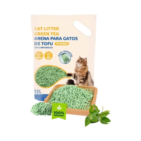 CUOPET Cat Litter Green Tea (6 L / 12 L / Pack 24 L) - Arena Aglomerante 100% Natural de Tofu con Té Verde para Gatos, Súper Absorbente, Control de Olores y Sin Polvo