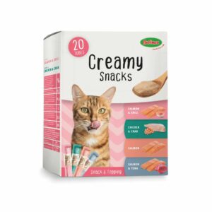 BUBIMEX Creamy Snacks Multipack (20x15 gr) - Snacks Cremosos para Gatos (Salmon y Krill, Pollo y Cangrejo, Salmon, Salmon y Atún)