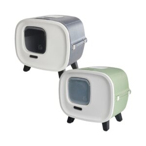 SAVIC Mira (55,5×44×49,5 cm) - Arenero Cerrado Premium para Gatos con Filtro de Carbón, Patas Antideslizantes y Acabado en Imitación Cuero - Colores Antracita o Verde Botánico