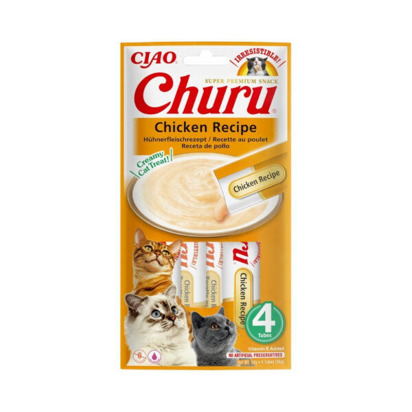 CHURU Receta de Pollo (4x14 gr) - Snack Cremoso para Gatos Adultos