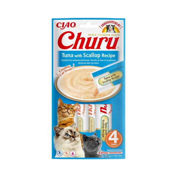 CHURU Receta de Atún con Vieira (4x14 gr) - Snack Cremoso para Gatos Adultos