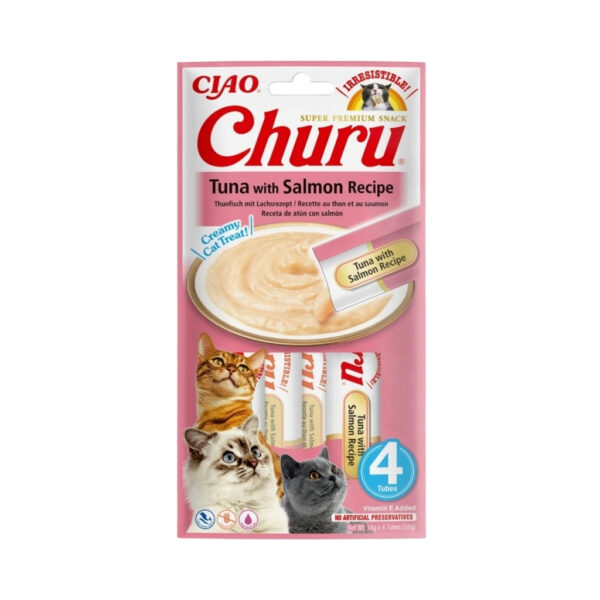 CHURU Receta de Atún con Salmón (4x14 gr) - Snack Cremoso para Gatos Adultos