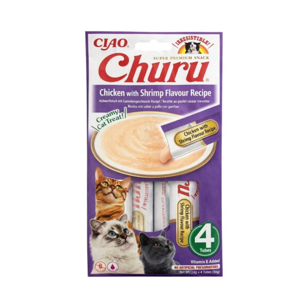 CHURU Receta de Pollo con Gambas (4x14 gr) - Snack Cremoso para Gatos Adultos
